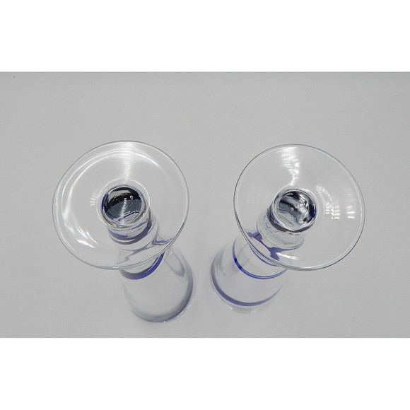 Pier 1 One Cobalt Blue SWIRLINE Pilsner Beer 10” Tall Swirl Glass Pair Handblown - Picture 4 of 7